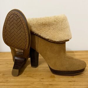 UGG Tan Heeled Boots with Cream Fur